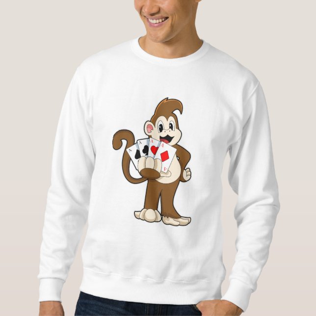 Monkey at Poker with Poker cards Sweatshirt (Front)