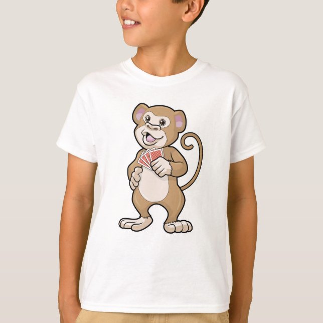 Monkey at Poker with Poker cards T-Shirt (Front)