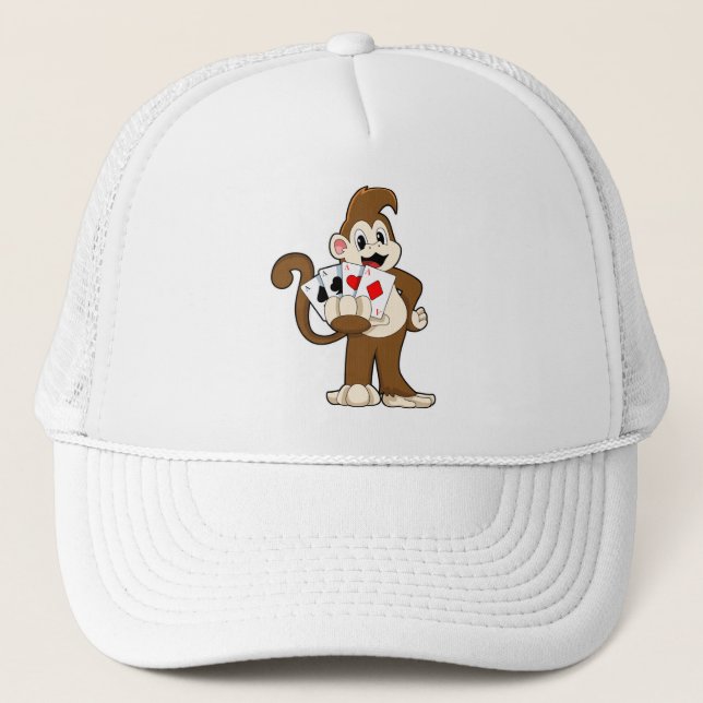 Monkey at Poker with Poker cards Trucker Hat (Front)