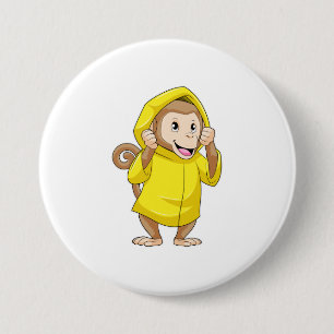 Monkey at Raining with Raincoat 7.5 Cm Round Badge