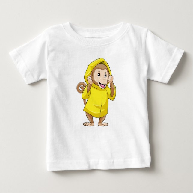 Monkey at Raining with Raincoat Baby T-Shirt (Front)