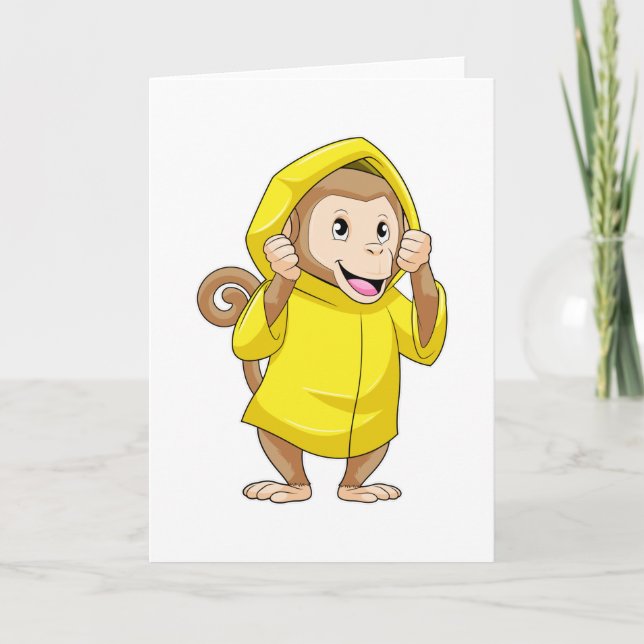 Monkey at Raining with Raincoat Card (Front)