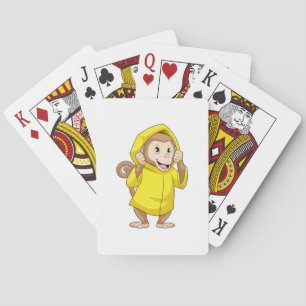 Monkey at Raining with Raincoat Playing Cards