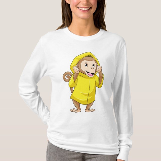 Monkey at Raining with Raincoat T-Shirt (Front)