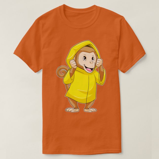 Monkey at Raining with Raincoat T-Shirt (Design Front)