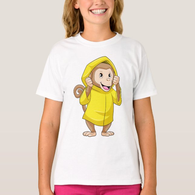 Monkey at Raining with Raincoat T-Shirt (Front)
