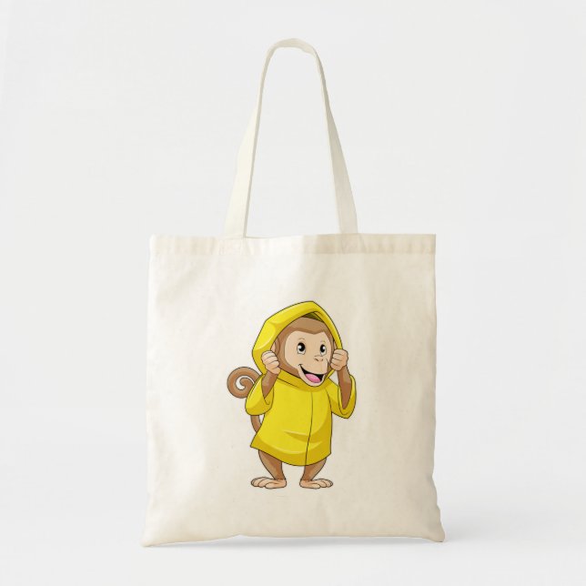 Monkey at Raining with Raincoat Tote Bag (Front)