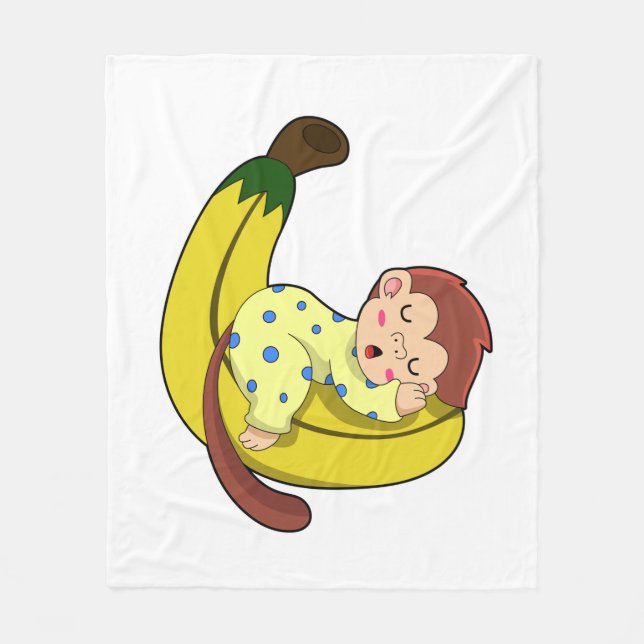 Monkey at Sleeping in Pyjamas Fleece Blanket (Front)