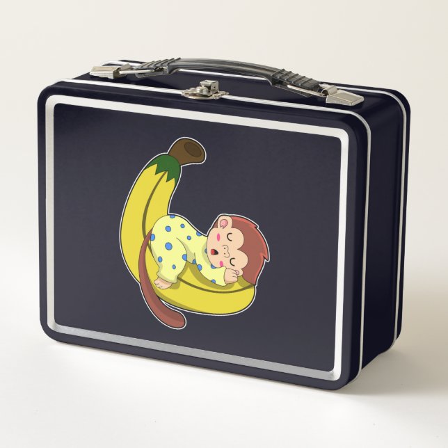 Monkey at Sleeping in Pyjamas Metal Lunch Box (Front)
