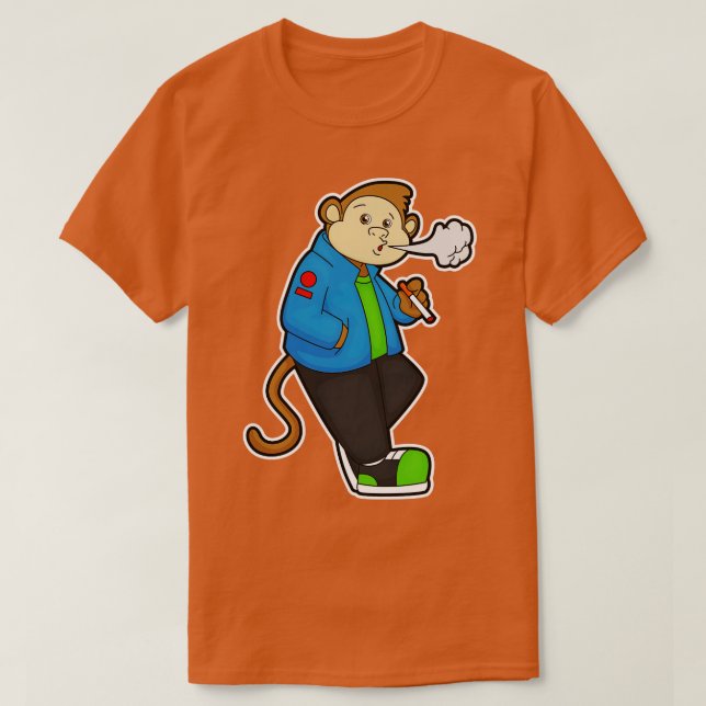 Monkey at Smoking a Cigarette T-Shirt (Design Front)