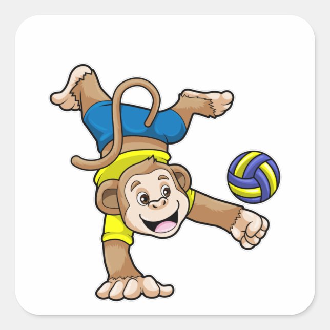Monkey at Sports with Volleyball Square Sticker (Front)
