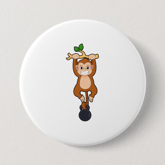 Monkey at Strength training with Dumbbell 7.5 Cm Round Badge (Front)