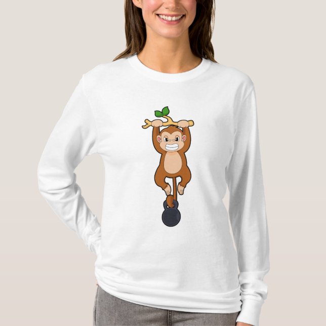 Monkey at Strength training with Dumbbell T-Shirt (Front)