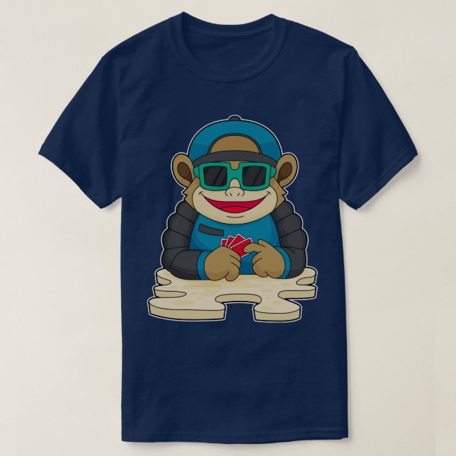 Monkey at with cards Sunglasses T-Shirt (Design Front)