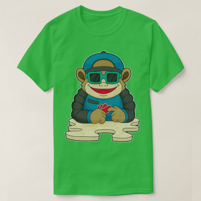 Monkey at with cards Sunglasses T-Shirt (Design Front)