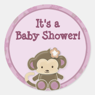 Monkey Baby Shower blank labels/seals CJ-O #04A Classic Round Sticker