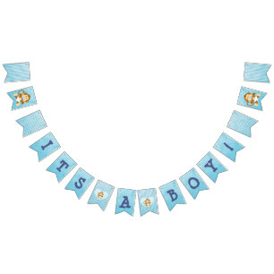 Monkey Baby Shower Blue Flag Banner
