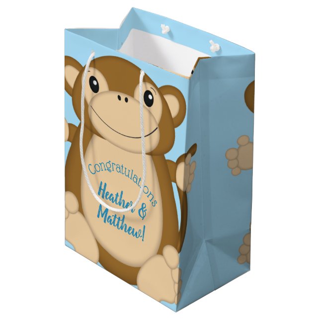 Monkey Baby Shower Blue Medium Gift Bag (Back Angled)