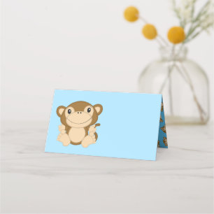 Monkey Baby Shower Blue Place Card