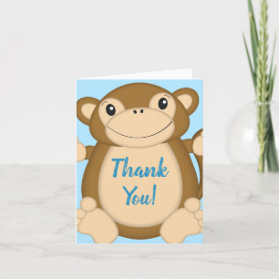 Monkey Baby Shower Blue Thank You Card