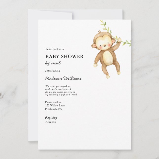 Monkey Baby Shower by Mail Invitation (Front)