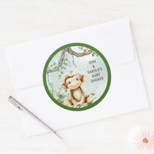 Monkey Baby Shower Classic Round Sticker