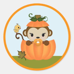 MONKEY Baby Shower Fall Pumpkin GIRL seal round