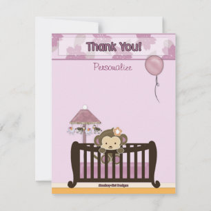 Monkey Baby Shower FLAT#1 Thank You ORCHID Note Card