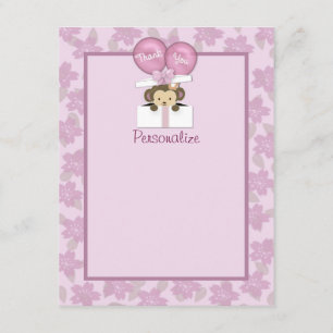 Monkey Baby Shower FLAT#2 Thank You ORCHID Card