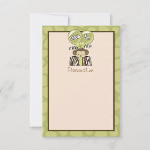 Monkey Baby Shower FLAT Thank You CA 3.5"x5" Note Card