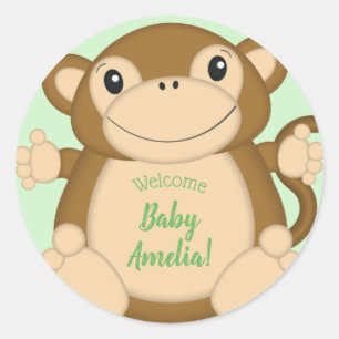 Monkey Baby Shower Green Classic Round Sticker