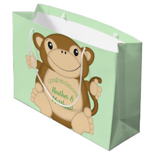 Monkey Baby Shower Green Large Gift Bag