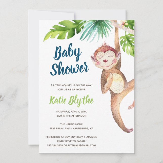 Monkey Baby Shower Invitation (Front)