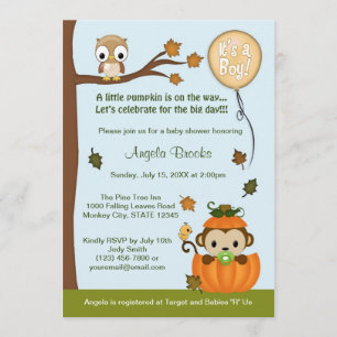 MONKEY Baby Shower Invitation Fall Pumpkin BOY