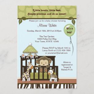 Monkey Baby Shower Invitation jungle safari CA-B