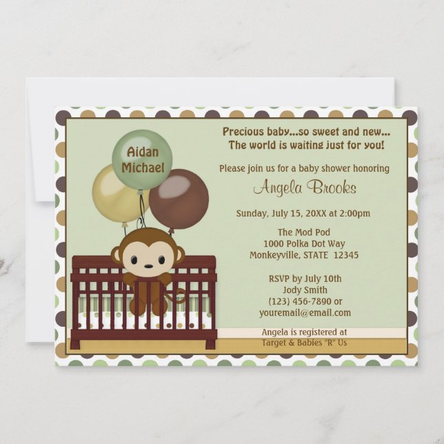 MONKEY Baby Shower invitation Mod Pod Pop Crib MPP (Front)