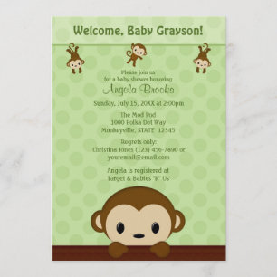 MONKEY Baby Shower invitation Polka Dot GREEN MPP3