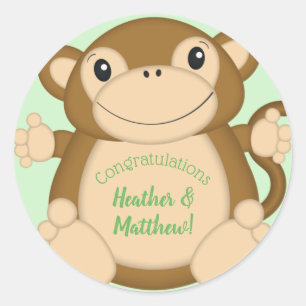 Monkey Baby Shower Jungle Classic Round Sticker