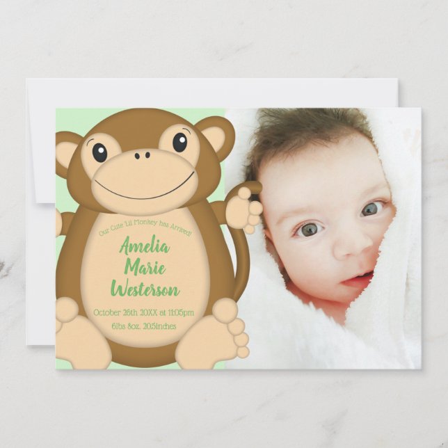 Monkey Baby Shower Jungle Invitation (Front)