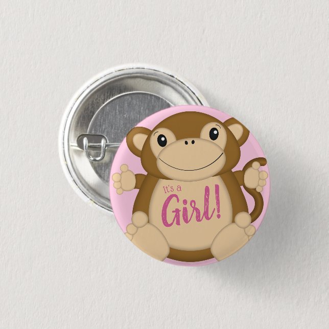 Monkey Baby Shower Pink 3 Cm Round Badge (Front & Back)