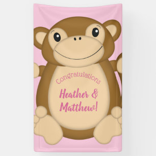 Monkey Baby Shower Pink Banner