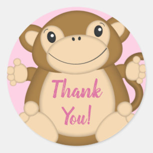 Monkey Baby Shower Pink Classic Round Sticker