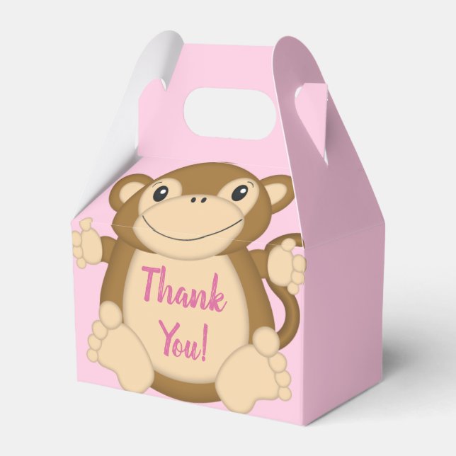 Monkey Baby Shower Pink Favour Box (Front Side)