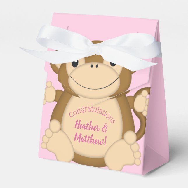 Monkey Baby Shower Pink Favour Box (Front Side)