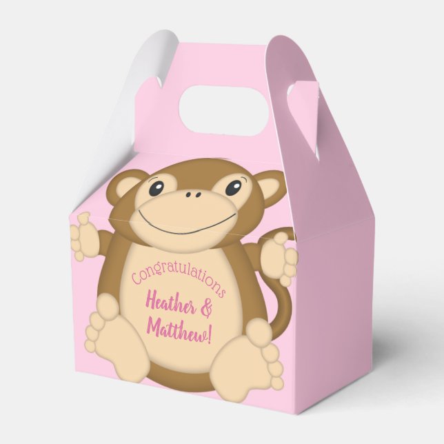 Monkey Baby Shower Pink Favour Box (Front Side)