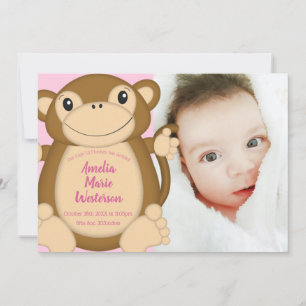 Monkey Baby Shower Pink Invitation
