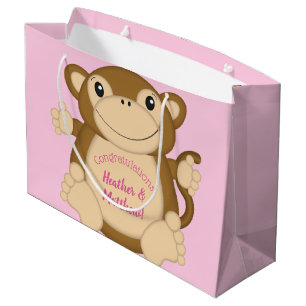 Monkey Baby Shower Pink Large Gift Bag