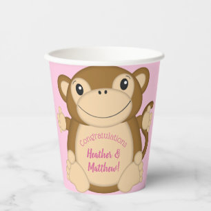 Monkey Baby Shower Pink Paper Cups