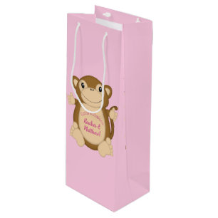 Monkey Baby Shower Pink Wine Gift Bag