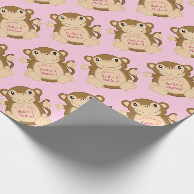 Monkey Baby Shower Pink Wrapping Paper (Corner)